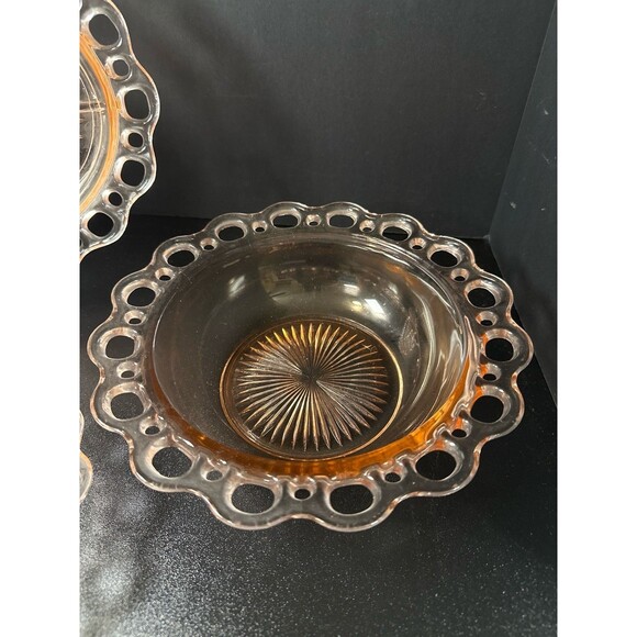 Pink Depression Glass Old Colony Lace Edge Bowl & Divided Plate Set - Picture 5 of 9